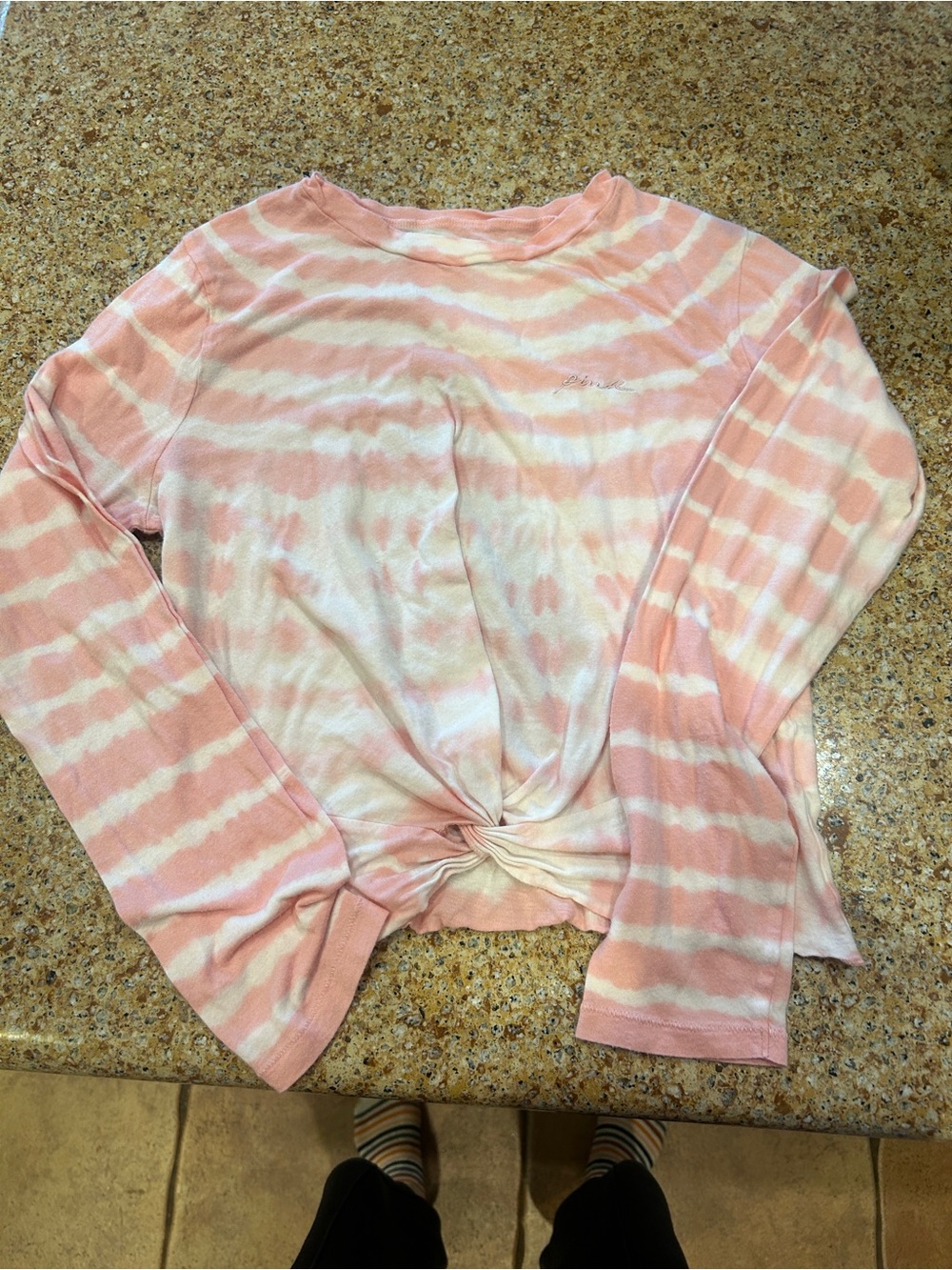 PINK Victoria's Secret Pink & White Tie-Dye Long Sleeve Knot Front Top